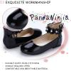 imagePANDANINJIA Flower Girl Dress Shoes Girls Ballet Flats Pearls Bow Mary Jane Ankle Strap Wedding Party Shoes for Toddler Little Big KidBlack Patent