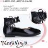 imagePANDANINJIA Flower Girl Dress Shoes Girls Ballet Flats Pearls Bow Mary Jane Ankle Strap Wedding Party Shoes for Toddler Little Big KidBlack Patent