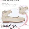 imagePANDANINJIA Flower Girl Dress Shoes Girls Ballet Flats Pearls Bow Mary Jane Ankle Strap Wedding Party Shoes for Toddler Little Big KidGold Glitter