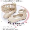 imagePANDANINJIA Flower Girl Dress Shoes Girls Ballet Flats Pearls Bow Mary Jane Ankle Strap Wedding Party Shoes for Toddler Little Big KidGold Glitter