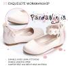 imagePANDANINJIA Flower Girl Dress Shoes Girls Ballet Flats Pearls Bow Mary Jane Ankle Strap Wedding Party Shoes for Toddler Little Big KidIvory Silk