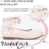 imagePANDANINJIA Flower Girl Dress Shoes Girls Ballet Flats Pearls Bow Mary Jane Ankle Strap Wedding Party Shoes for Toddler Little Big KidIvory Silk