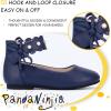 imagePANDANINJIA Flower Girl Dress Shoes Girls Ballet Flats Pearls Bow Mary Jane Ankle Strap Wedding Party Shoes for Toddler Little Big KidNavy Pu