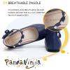imagePANDANINJIA Flower Girl Dress Shoes Girls Ballet Flats Pearls Bow Mary Jane Ankle Strap Wedding Party Shoes for Toddler Little Big KidNavy Pu