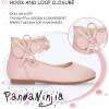 imagePANDANINJIA Flower Girl Dress Shoes Girls Ballet Flats Pearls Bow Mary Jane Ankle Strap Wedding Party Shoes for Toddler Little Big KidPink Pu