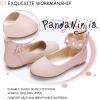 imagePANDANINJIA Flower Girl Dress Shoes Girls Ballet Flats Pearls Bow Mary Jane Ankle Strap Wedding Party Shoes for Toddler Little Big KidPink Pu