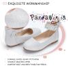 imagePANDANINJIA Flower Girl Dress Shoes Girls Ballet Flats Pearls Bow Mary Jane Ankle Strap Wedding Party Shoes for Toddler Little Big KidSilver Glitter