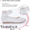 imagePANDANINJIA Flower Girl Dress Shoes Girls Ballet Flats Pearls Bow Mary Jane Ankle Strap Wedding Party Shoes for Toddler Little Big KidSilver Glitter