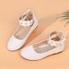 imagePANDANINJIA Flower Girl Dress Shoes Girls Ballet Flats Pearls Bow Mary Jane Ankle Strap Wedding Party Shoes for Toddler Little Big KidWhite Pu 01