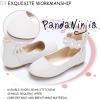 imagePANDANINJIA Flower Girl Dress Shoes Girls Ballet Flats Pearls Bow Mary Jane Ankle Strap Wedding Party Shoes for Toddler Little Big KidWhite Pu 01