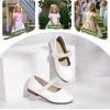 imagePANDANINJIA Flower Girl Shoes Toddler Little Kid Ballet Flats Pearls Wedding Party Mary Jane Girls Dress ShoesWhite Pu