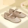 imagePANDANINJIA Girls Dress Shoes Flower Girl Ballet Pearl Flats Adela Wedding Party School for Toddler Little KidRena Gold Shiny