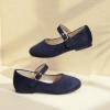 imagePANDANINJIA Girls Dress Shoes Flower Girl Ballet Pearl Flats Adela Wedding Party School for Toddler Little KidRena Navy Suede