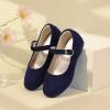 imagePANDANINJIA Girls Dress Shoes Flower Girl Ballet Pearl Flats Adela Wedding Party School for Toddler Little KidRena Navy Suede