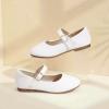 imagePANDANINJIA Girls Dress Shoes Flower Girl Ballet Pearl Flats Adela Wedding Party School for Toddler Little KidRena White Pu