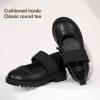 imagePANDANINJIA Toddler Girls Mary Jane School Shoes Kids Elastic Strap Platform Flats Dress ShoesBlack Pu