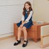 imagePANDANINJIA Toddler Girls Mary Jane School Shoes Kids Elastic Strap Platform Flats Dress ShoesBlack Pu
