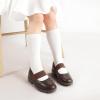 imagePANDANINJIA Toddler Girls Mary Jane School Shoes Kids Elastic Strap Platform Flats Dress ShoesBrown Pu