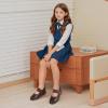 imagePANDANINJIA Toddler Girls Mary Jane School Shoes Kids Elastic Strap Platform Flats Dress ShoesBrown Pu