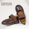 imagePANDANINJIA Toddler Girls Mary Jane School Shoes Kids Elastic Strap Platform Flats Dress ShoesBrown Pu