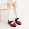 imagePANDANINJIA Toddler Girls Mary Jane School Shoes Kids Elastic Strap Platform Flats Dress ShoesRed Pu