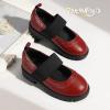imagePANDANINJIA Toddler Girls Mary Jane School Shoes Kids Elastic Strap Platform Flats Dress ShoesRed Pu