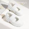 imagePANDANINJIA Toddler Girls Mary Jane School Shoes Kids Elastic Strap Platform Flats Dress ShoesWhite Pu