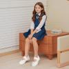 imagePANDANINJIA Toddler Girls Mary Jane School Shoes Kids Elastic Strap Platform Flats Dress ShoesWhite Pu