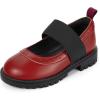 imagePANDANINJIA Toddler Girls Mary Jane School Shoes Kids Elastic Strap Platform Flats Dress ShoesRed Pu
