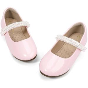 imagePANDANINJIA Flower Girl Shoes Toddler Little Kid Ballet Flats Pearls Wedding Party Mary Jane Girls Dress ShoesPink Patent
