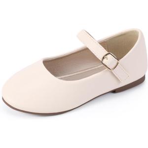 imagePANDANINJIA Girls Dress Shoes Flower Girl Ballet Pearl Flats Adela Wedding Party School for Toddler Little KidRena Beige Pu