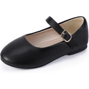 imagePANDANINJIA Girls Dress Shoes Flower Girl Ballet Pearl Flats Adela Wedding Party School for Toddler Little KidRena Black Pu