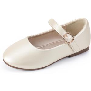 imagePANDANINJIA Girls Dress Shoes Flower Girl Ballet Pearl Flats Adela Wedding Party School for Toddler Little KidRena Champagne Pu