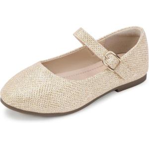 imagePANDANINJIA Girls Dress Shoes Flower Girl Ballet Pearl Flats Adela Wedding Party School for Toddler Little KidRena Gold Glitter