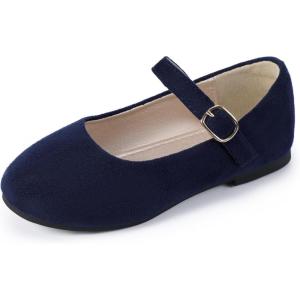 imagePANDANINJIA Girls Dress Shoes Flower Girl Ballet Pearl Flats Adela Wedding Party School for Toddler Little KidRena Navy Suede