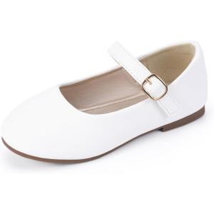 imagePANDANINJIA Girls Dress Shoes Flower Girl Ballet Pearl Flats Adela Wedding Party School for Toddler Little KidRena White Pu
