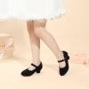 imagePANDANINJIA Molly Girls Dress Shoes Mary Jane Heels Flower Wedding Party Back to School Pump Shoes for Toddler Little KidM Black Nubuck