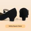 imagePANDANINJIA Molly Girls Dress Shoes Mary Jane Heels Flower Wedding Party Back to School Pump Shoes for Toddler Little KidM Black Nubuck