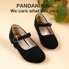 imagePANDANINJIA Molly Girls Dress Shoes Mary Jane Heels Flower Wedding Party Back to School Pump Shoes for Toddler Little KidM Black Nubuck