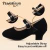 imagePANDANINJIA Molly Girls Dress Shoes Mary Jane Heels Flower Wedding Party Back to School Pump Shoes for Toddler Little KidM Black Nubuck