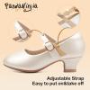 imagePANDANINJIA Molly Girls Dress Shoes Mary Jane Heels Flower Wedding Party Back to School Pump Shoes for Toddler Little KidM Champagne Pu