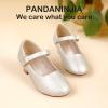 imagePANDANINJIA Molly Girls Dress Shoes Mary Jane Heels Flower Wedding Party Back to School Pump Shoes for Toddler Little KidM Champagne Pu