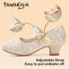 imagePANDANINJIA Molly Girls Dress Shoes Mary Jane Heels Flower Wedding Party Back to School Pump Shoes for Toddler Little KidM Gold Rhinestone