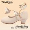 imagePANDANINJIA Molly Girls Dress Shoes Mary Jane Heels Flower Wedding Party Back to School Pump Shoes for Toddler Little KidM Nude Nubuck