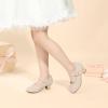 imagePANDANINJIA Molly Girls Dress Shoes Mary Jane Heels Flower Wedding Party Back to School Pump Shoes for Toddler Little KidM Nude Nubuck