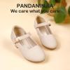 imagePANDANINJIA Molly Girls Dress Shoes Mary Jane Heels Flower Wedding Party Back to School Pump Shoes for Toddler Little KidM Nude Nubuck