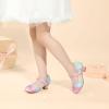 imagePANDANINJIA Molly Girls Dress Shoes Mary Jane Heels Flower Wedding Party Back to School Pump Shoes for Toddler Little KidM Rainbow Glitter