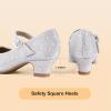 imagePANDANINJIA Molly Girls Dress Shoes Mary Jane Heels Flower Wedding Party Back to School Pump Shoes for Toddler Little KidM Silver Glitter