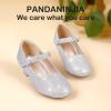 imagePANDANINJIA Molly Girls Dress Shoes Mary Jane Heels Flower Wedding Party Back to School Pump Shoes for Toddler Little KidM Silver Glitter