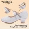 imagePANDANINJIA Molly Girls Dress Shoes Mary Jane Heels Flower Wedding Party Back to School Pump Shoes for Toddler Little KidM Silver Glitter